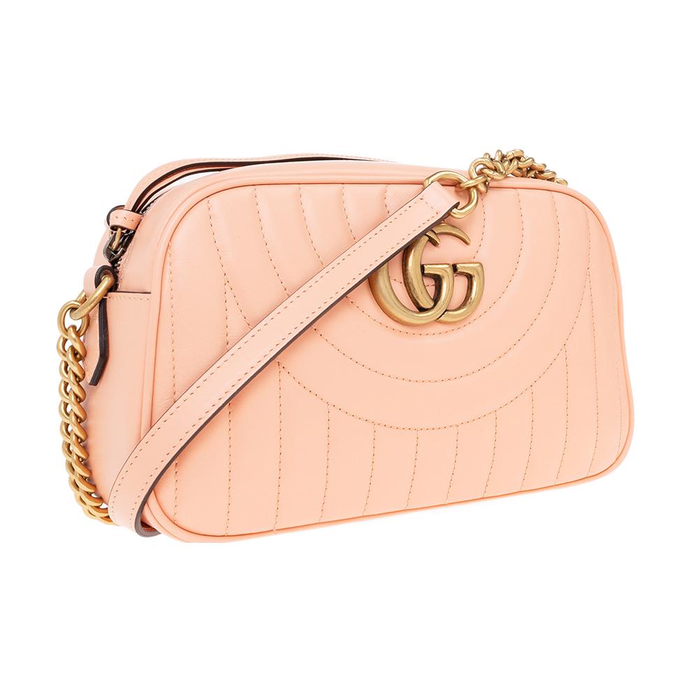 Gucci Marmont Series Double G Logo Zipper Closure Quilted Leather Camera Bag Women Shoulder Bag Pink 447632-AABZE-6707