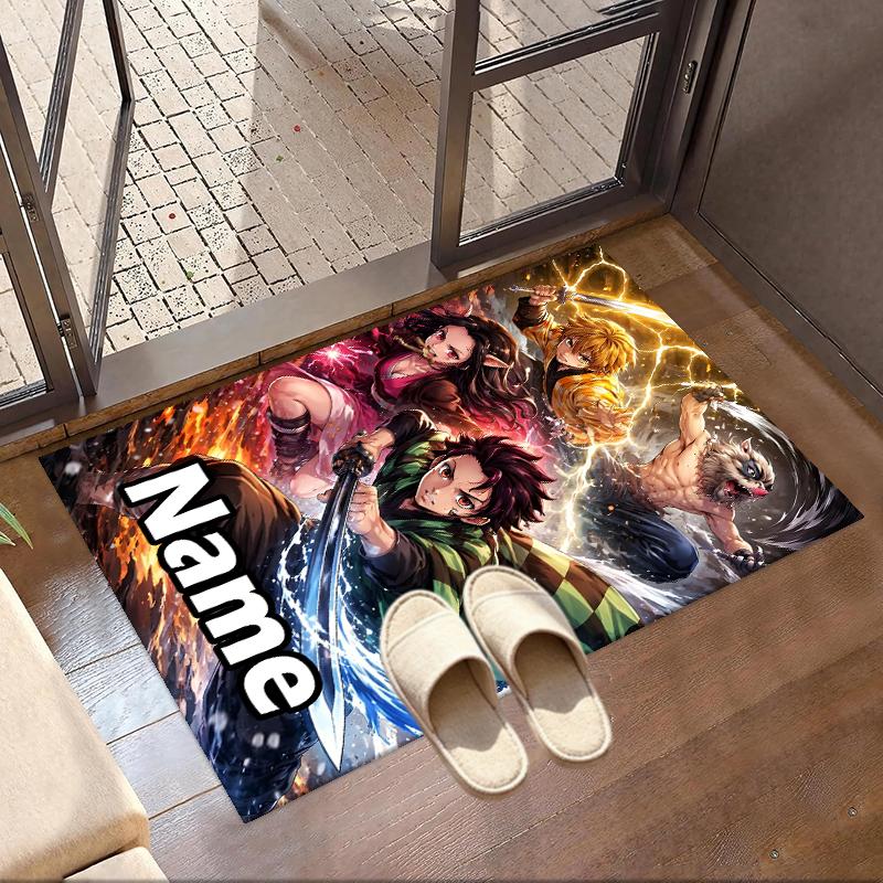 Custom Name Personalized Demon Slayer Print Carpet, Versatile Home Decor Rug, for Playroom, Apartment, Balcony, Entryway, Hallway Gift