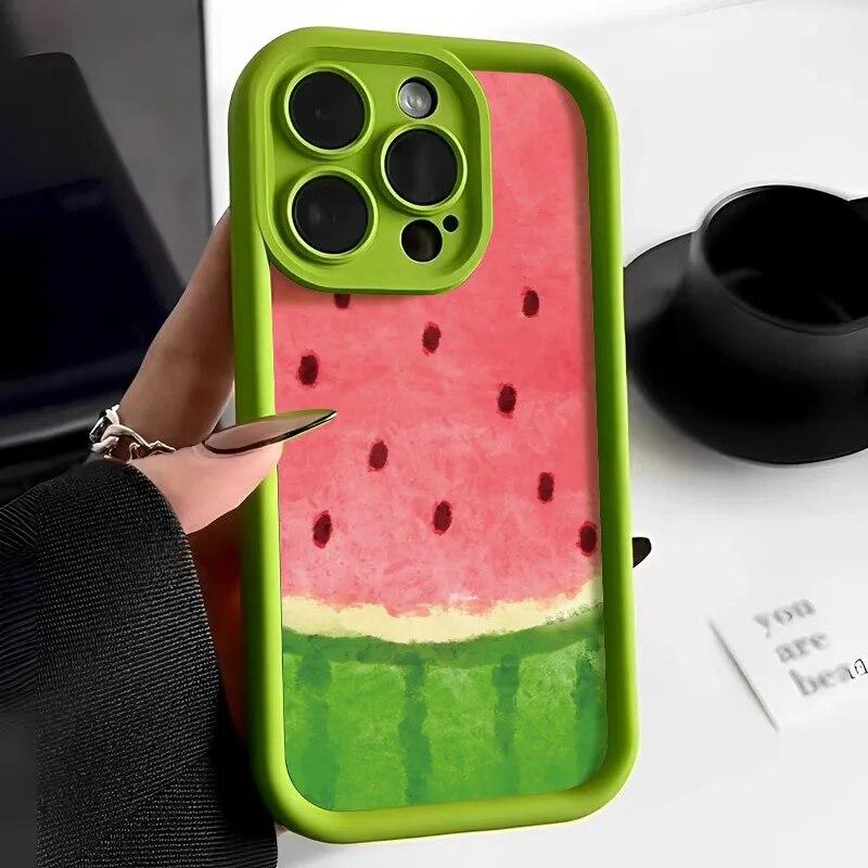 Korean Cute Watermelon Phone Case For iPhone 14 Pro Case for iPhone 11 12 13 15 Pro Max XR X XS 7 8 SE Shockproof Silicone Cover