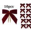 10PCS Christmas Tree Pendant Rustic Small Velvet Holiday Christmas Bows Ribbon Ornament Diy Craft Wrapping Decorations