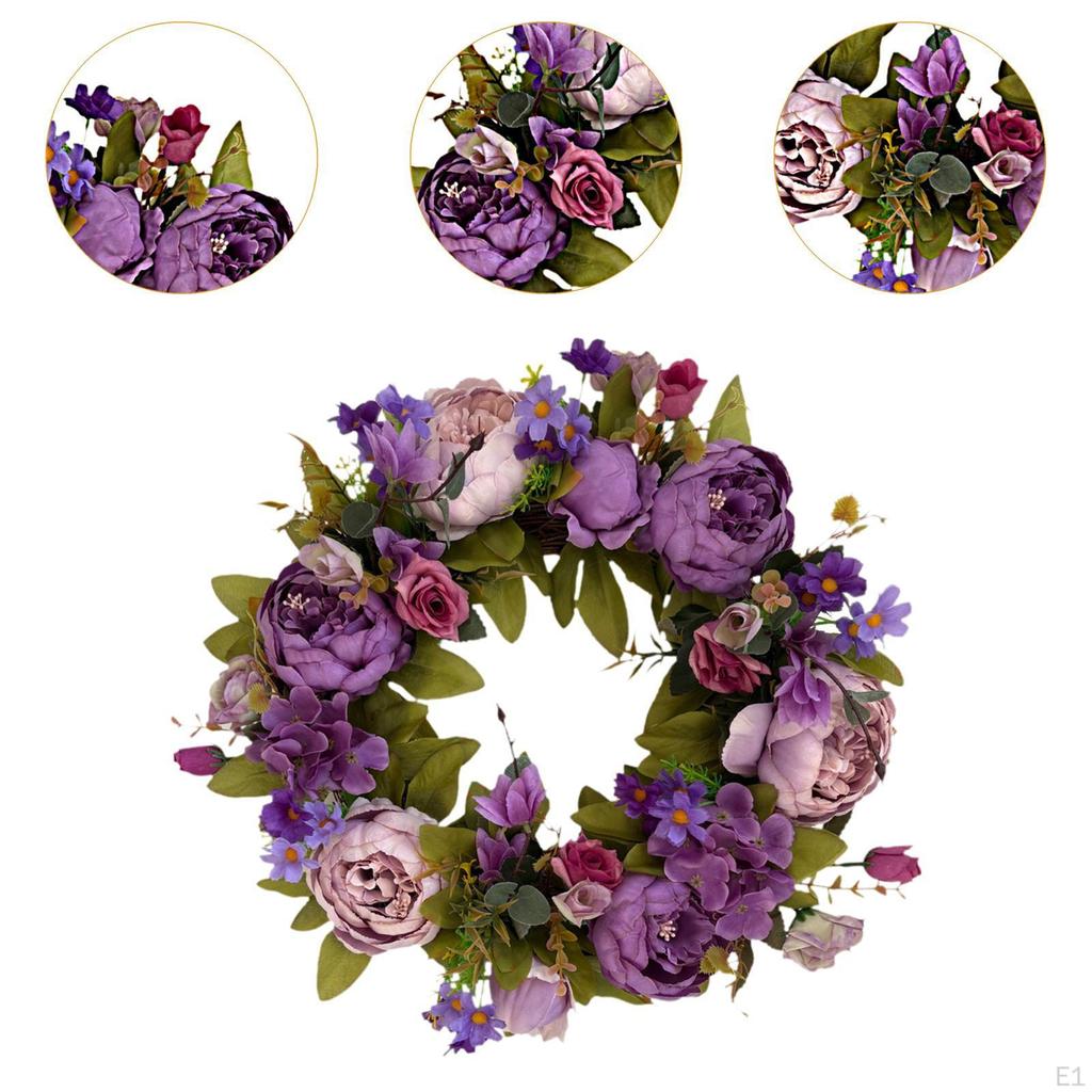 Искусственный венок из пионов 16 дюймов, весна, лето, зима, для подвешивания на входную дверь с зелеными листьями