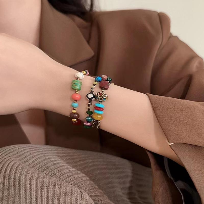 Этнический Тибетский стиль благоприятный браслет со слоном женский ретро плетеный браслет из натурального камня ниша высокого класса персонализированный браслет