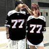 Summer Couple Number 77 Printed Short Sleeve T-shirt Harajuku Plus Size Casual Shirt Round Neck Women's Street Top T-shirt