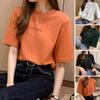 Ladies T-shirt Stitching Lady Summer Top Female Clothing Solid Color Letter Printing Loose Round Neck Short Sleeves Daily Wear