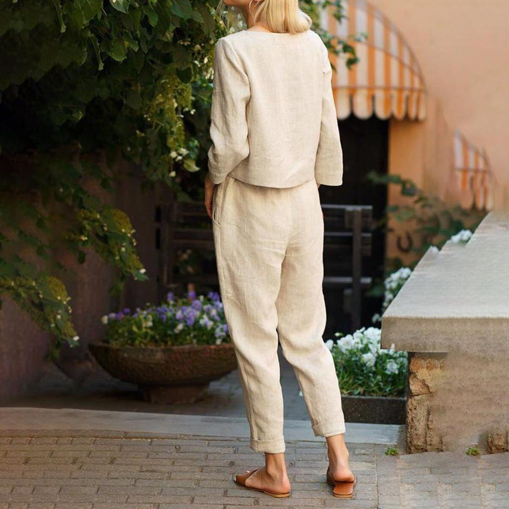 Женский комплект из 2 предметов: топ и брюки, круглый вырез, однотонная футболка с короткими рукавами, на шнуровке, регулируемая, большого размера