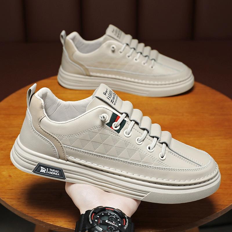 Spring Men's Shoes New Breathable One-pedal Little White Shoes Men's Trend Versatile Leather Shoes Sports and Leisure Board Shoes Trendy Shoes