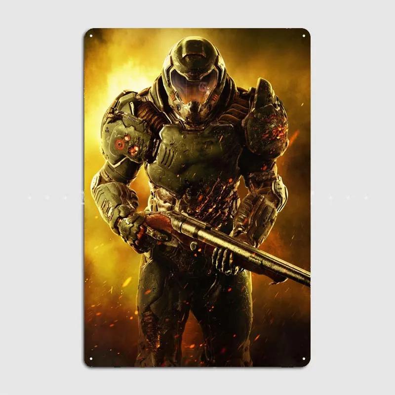 Плакаты Doom Аксессуары для украшения дома Игровые таблички Настенное искусство Винтажная металлическая жестяная табличка для украшения стен комнаты геймера Декор для дома