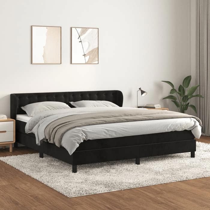 Maison Exclusive - Sommier à lattes de lit avec matelas Noir 180x200 cm Velours