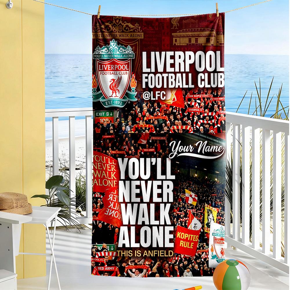 Liverpool Team Customize Your Name Beach Towel Super Soft Absorbent Ideal For Travel Outdoor Swim Pool Yoga Surf Camping Hiking Gym Gift Holiday