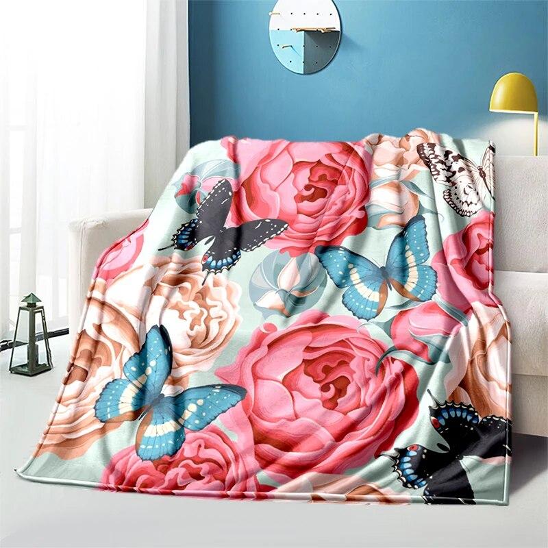 Мягкий плюшевый диван-кровать с цветком розы, тонкие одеяла для пикника с героями мультфильмов, современное фланелевое одеяло Gedruckt Bettdecke Geschenk
