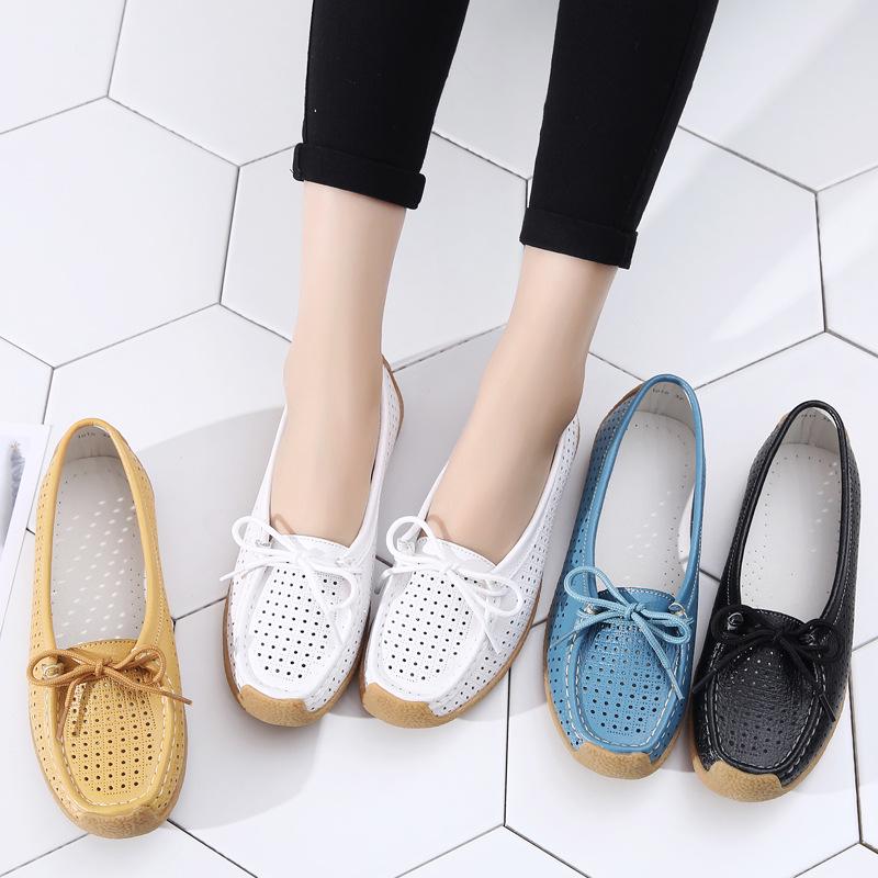 Fashion Women Flats Summer Women Genuine Leather Shoes With Low Heels Slip On Casual Flat Shoes Women Loafers Soft Nurse Ballerina Shoes