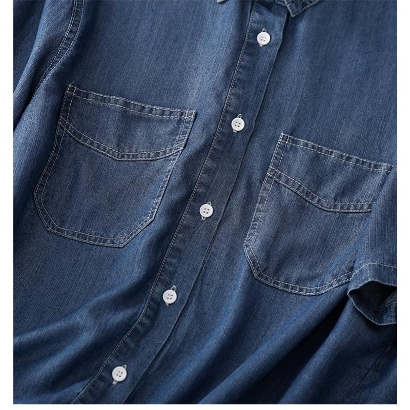 Summer Denim Shirt Short Sleeved Loose Top Tencel Shirt Blouses & Shirts