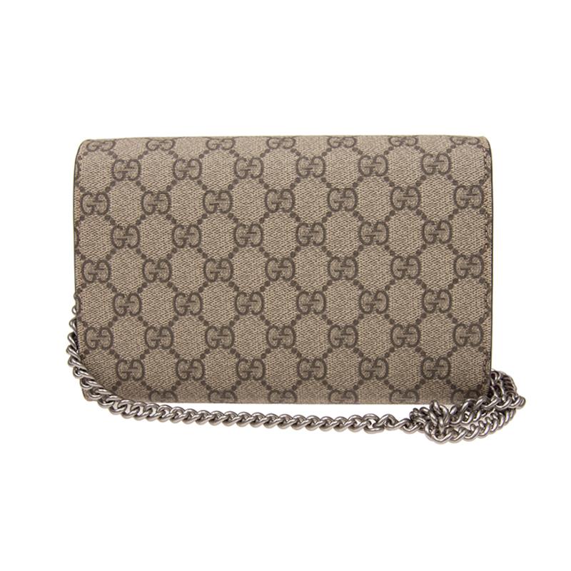 Gucci Dionysus WOC chain old tiger head buckle presbyopia logo red lining canvas wallet crossbody shoulder bag women's ebony color