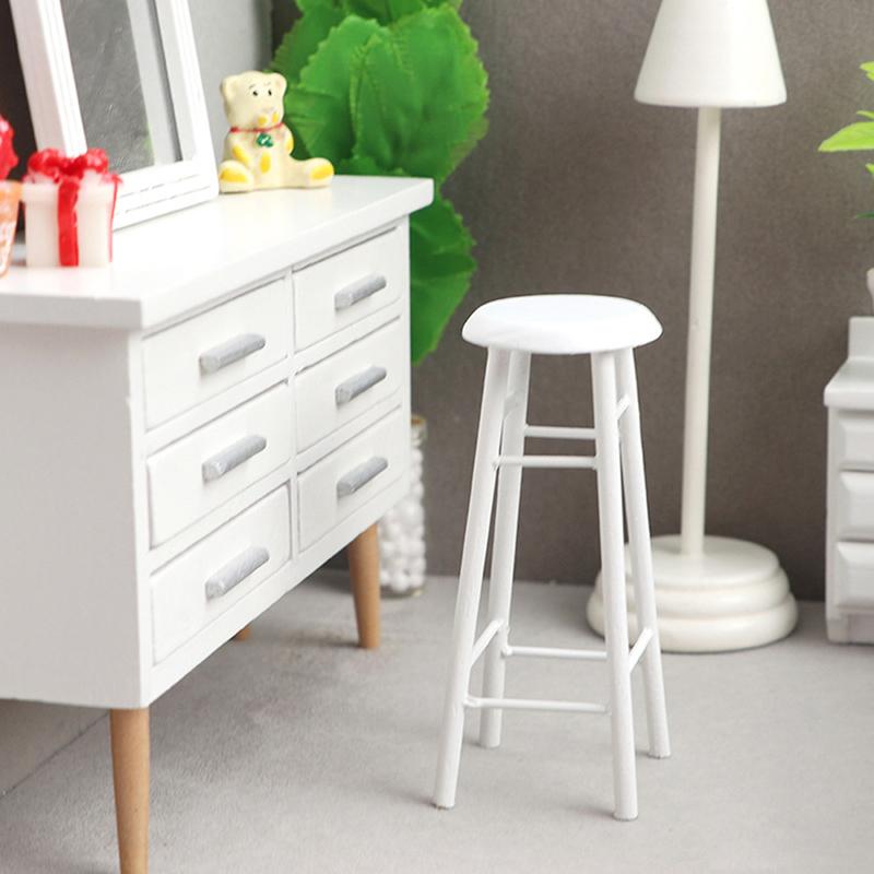 1:12 миниатюрный высокий табурет для кукольного домика, барный стул, круглый стул, модель, мебельный декор