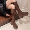 Мода 2025 Осень Мода Замшевая обувь Толстый каблук Женские Сапоги до колена Ретро Противоскользящие Уличные Рыцарские Женские Сапоги