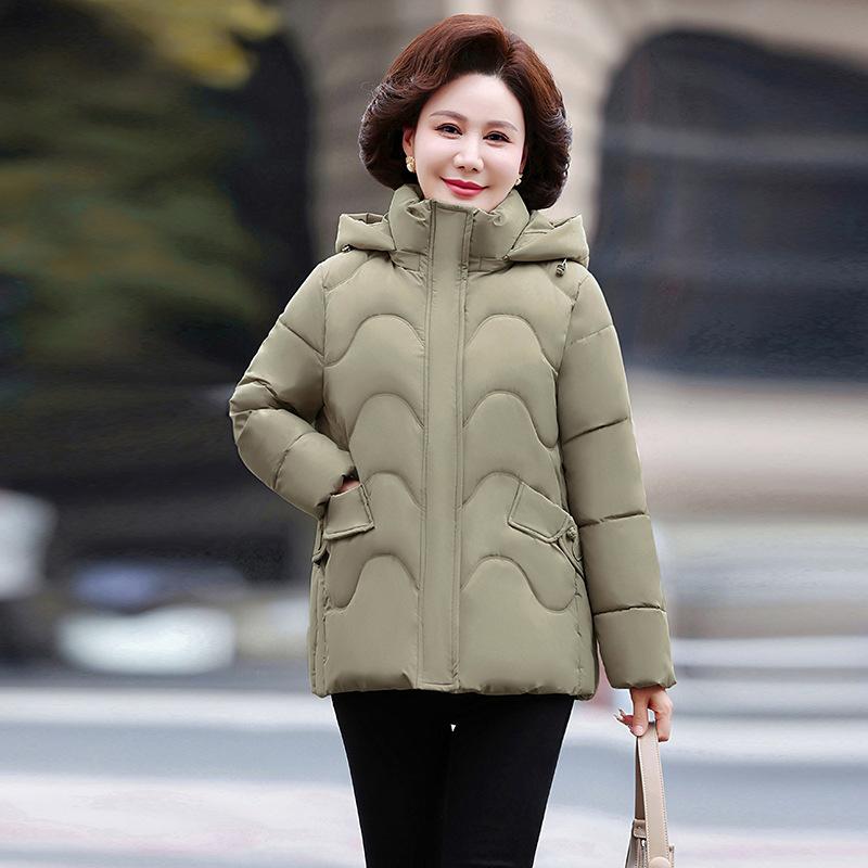 Middle-aged and elderly autumn and winter new mother cotton-padded clothes removable hooded cotton-padded jackets thickened warm foreign-style w