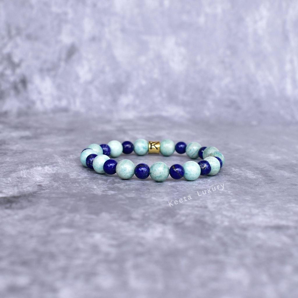 Genuine Lapis Lazuli & Amazonite Beaded Bracelet Stretchable friendship bracelet Two healing crystal beaded Unique jewelry gift ideas
