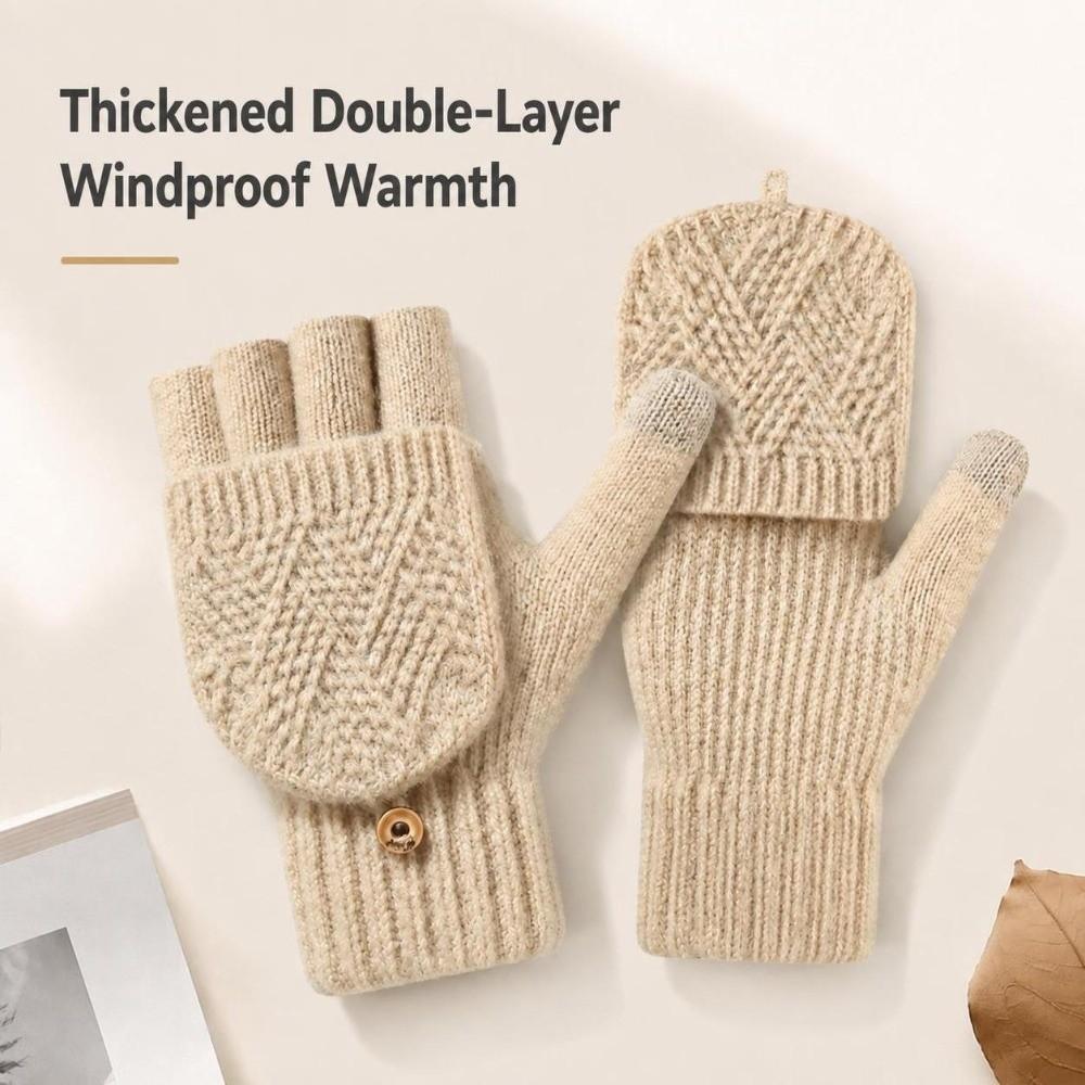 Thick Winter Knitted Gloves Keep Warm Touchscreen Gloves Fashion Fingerless Flip Gloves Outdoor