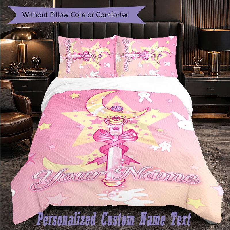 Personalized 3Pcs Bedding SetSailor Moon Custom Text Duvet Cover Pillowcase Set Bedroom Gift