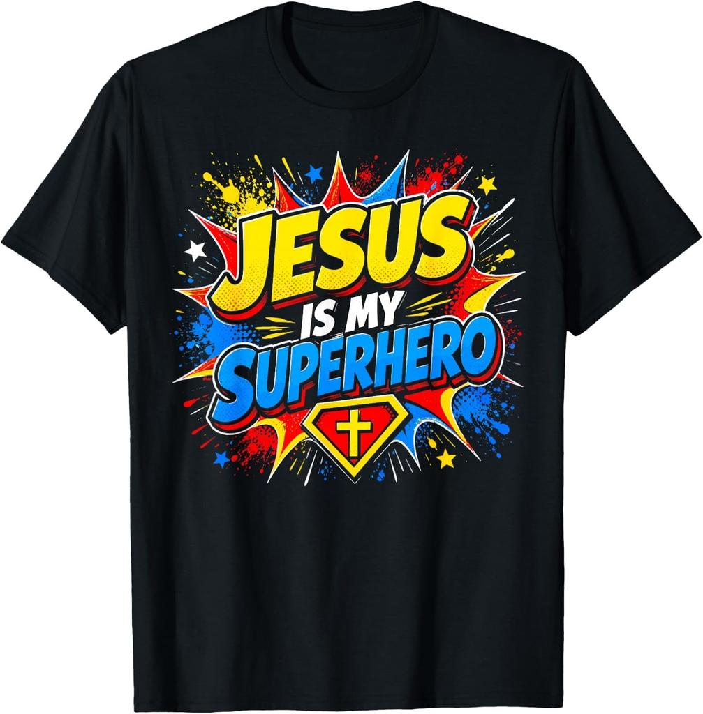 Jesus is My Superhero Christian Faith Comic Cross T-Shirt unisex T-Shirt