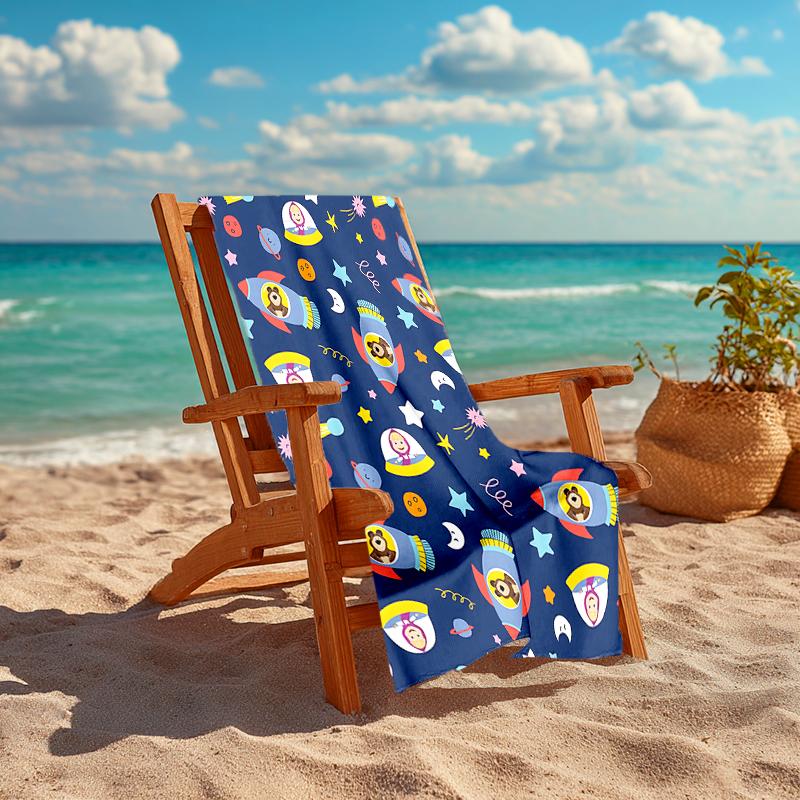 1Pc Space Adventure Bears Beach Towel, Quick Dry, Multi-Use for Beach Pool Gym Yoga Home Travel, Christmas, Halloween, Xmas Gift M929432