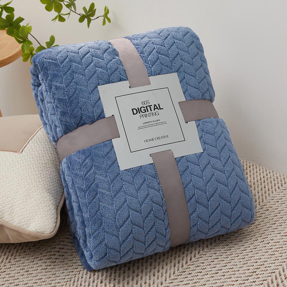 Wheat Ear Jacquard Coral Fleece Blanket - Thickened Flannel Throw for Air Conditioning or Gift