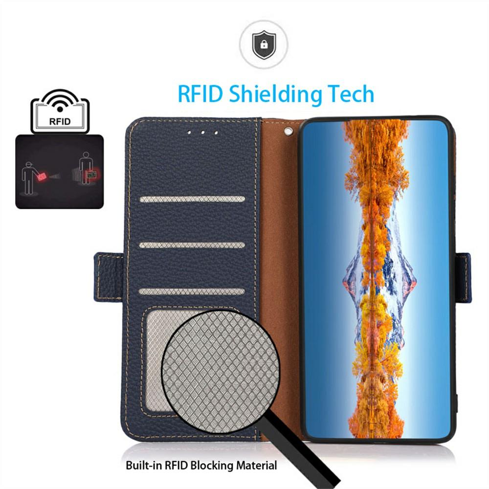 KHAZNEH for iPhone 17 Pro Max Phone Case RFID Blocking Wallet Litchi Texture Genuine Cow Leather Cover