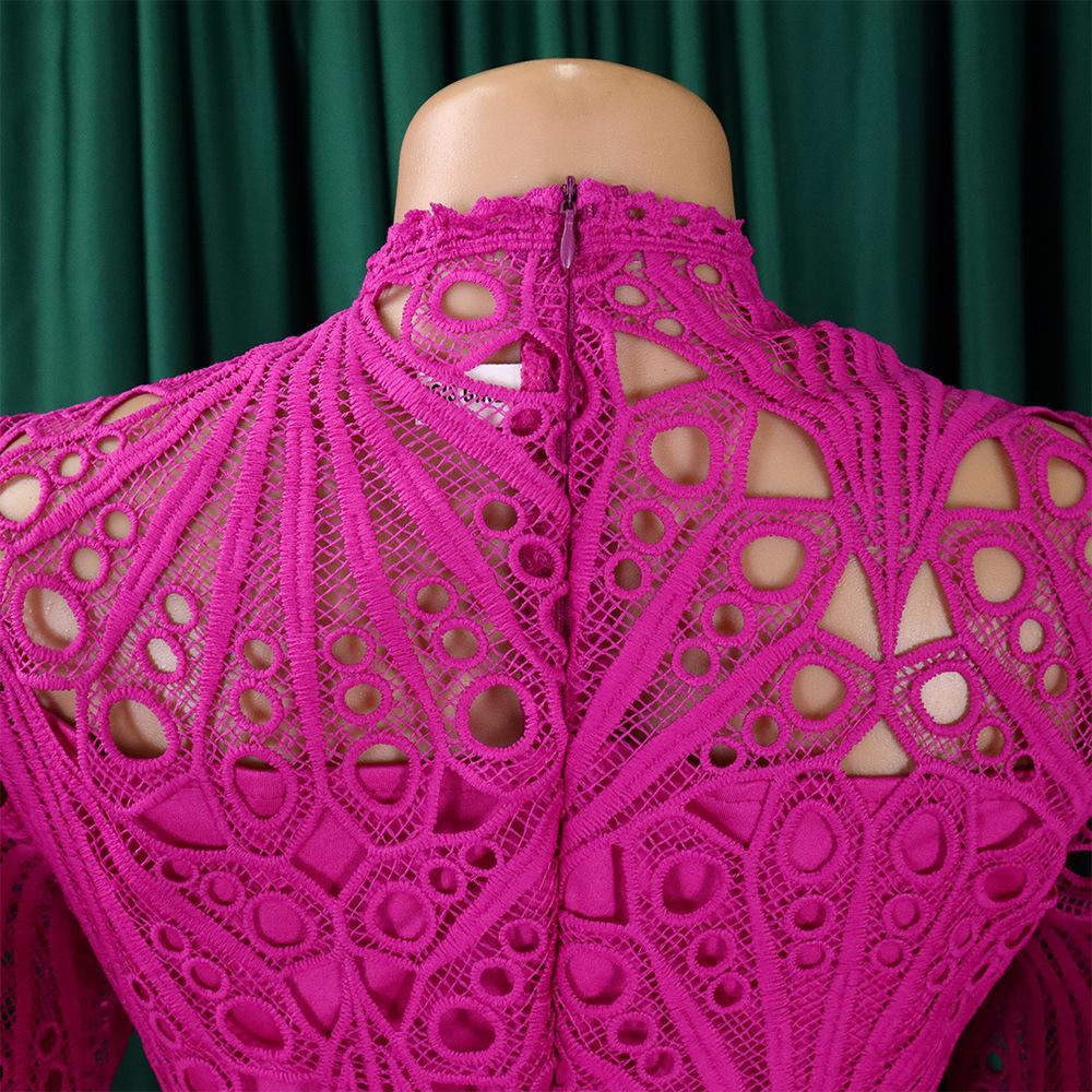 Летнее платье большого размера с кружевным крючком и цветком, сексуальное плиссированное платье в европейском и американском стиле с вырезами