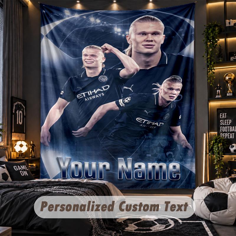 TapestryErling Haaland Custom Name Text Personalized Wall Hanging Tapestry Home Wall Decor