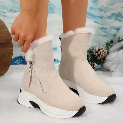 Модная женская обувь 2024 года, модные женские ботинки до середины икры, теплые зимние ботинки, женские ботинки с круглым носком, с боковой молнией на платформе, уличные туфли для женщин, Zapatos