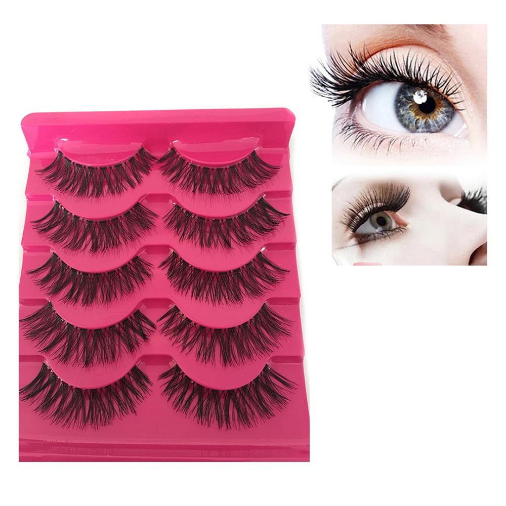 5 Pairs Cosmetic Long Cross Soft Thick Handmade Black False Fake Eyelashes Eye Lashes Extension