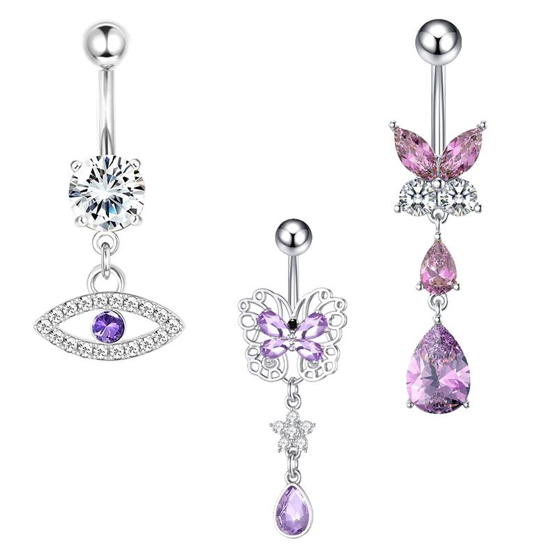 Кольцо в пупок в форме сердца и бабочки для женщин и девочек, изысканное кольцо из нержавеющей стали с цирконием, пирсинг для тела, ювелирное украшение в подарок