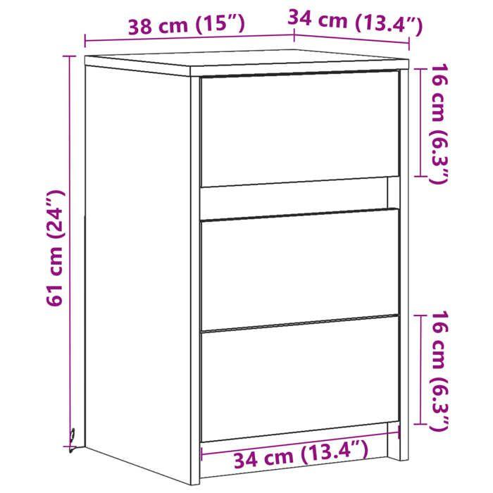 VidaXL Armoire de chevet et lumières LED gris béton bois d'ingénierie, table d'appoint, armoire de lit, table d'appoint pour 852015