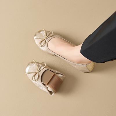 Весенние туфли из овчины для женщин, корейская версия кожаных туфель-лодочек с бантом для женщин, туфли Doudou большого размера на одной педали