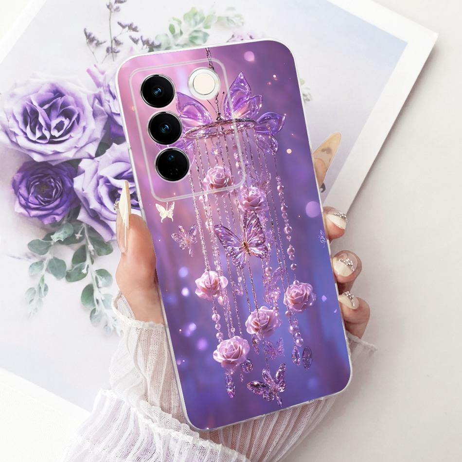 For Vivo V27 V27Pro Cute Flower Butterfly Cat Painted Case For Vivo V 27 V27 Pro V2230 V2231 Soft Silicone TPU Phone Cases