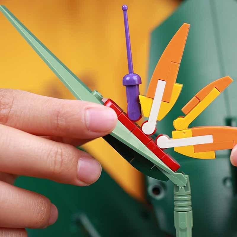 Букет райской птицы, роза, строительный блок, кирпичи, Unziptoy, сделай сам, иллюстрация в горшке, праздничный подарок подруге