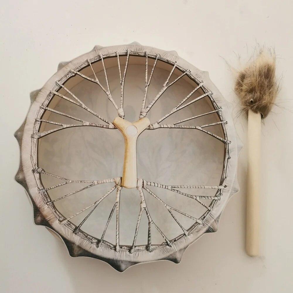 Шаманский барабан Древо жизни, рамка-барабан, украшение ручной работы, сибирский барабан, духовная музыка, пасхальные подарки, домашний декор с голенью