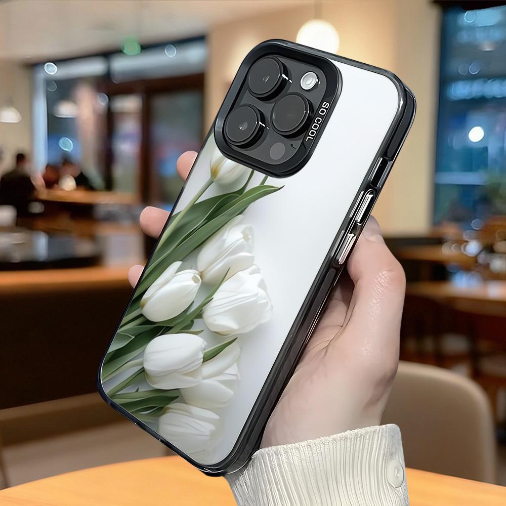 White tulip bouquet phone case suitable for iPhone 17 16 15 14 13 12 11 Pro/Max/Plus anti drop and shockproof back cover