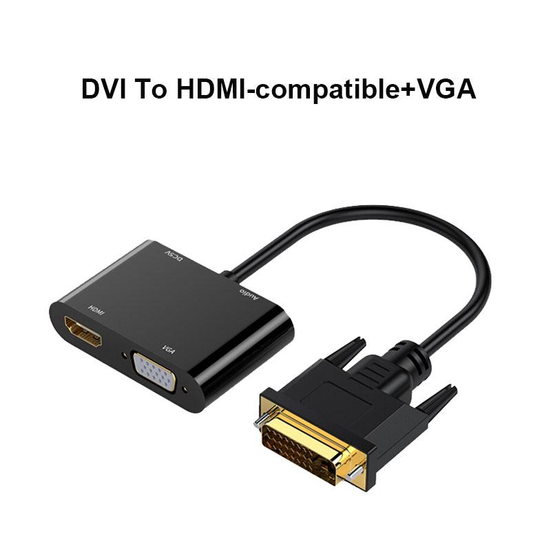 DVI to HDMI-Compatible VGA Splitter Cable 1080P 2-in-1 Active HD VGA DVI Audio Video Converter for PC Computer Monitor Laptop 4