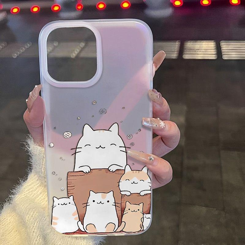 Матовый чехол для телефона "Счастливый котенок" для iPhone 13/14/15/16/17PROMAX - Мягкий чехол с дизайном с большим отверстием
