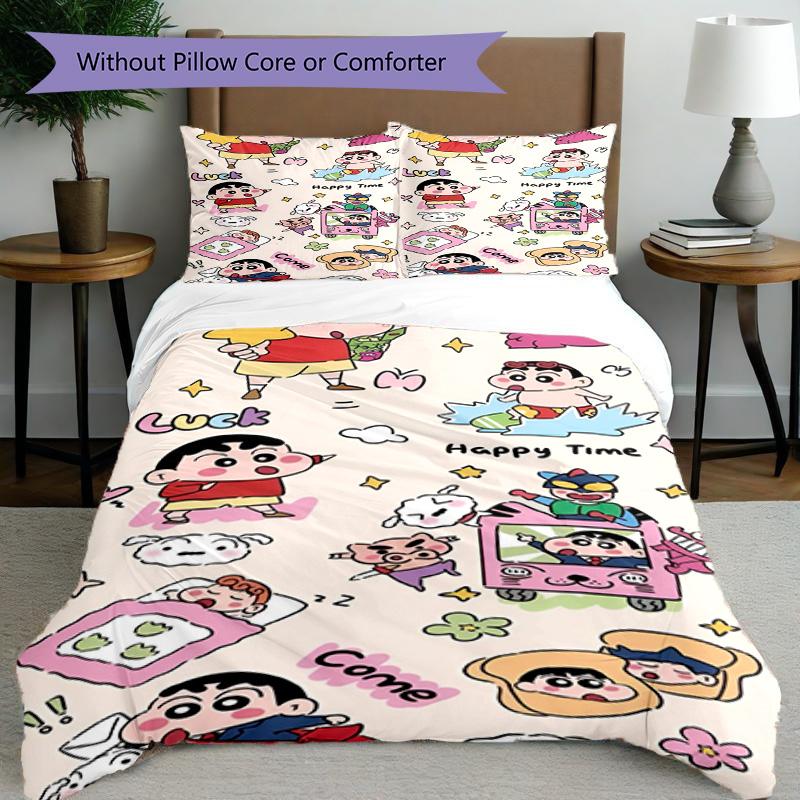 3pcs Duvet Cover Set (1*Duvet Cover + 2*Pillowcase, Without Core), Cartoon comics Print Bedding Set, Bedroom Decor, All‑Season, Birthday Gift