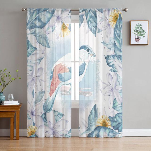 Ветка розы, птица, прозрачная вуаль, занавеска для окон, тюлевые шторы для гостиной, спальни, шифоновые шторы