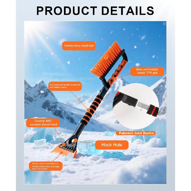SINGARO Ice Scraper And Snow Brush For Car Windshield, Snow Scraper For Car, Snow Winter Car Necessities, Multi Functional Car Snow Removal Tools,