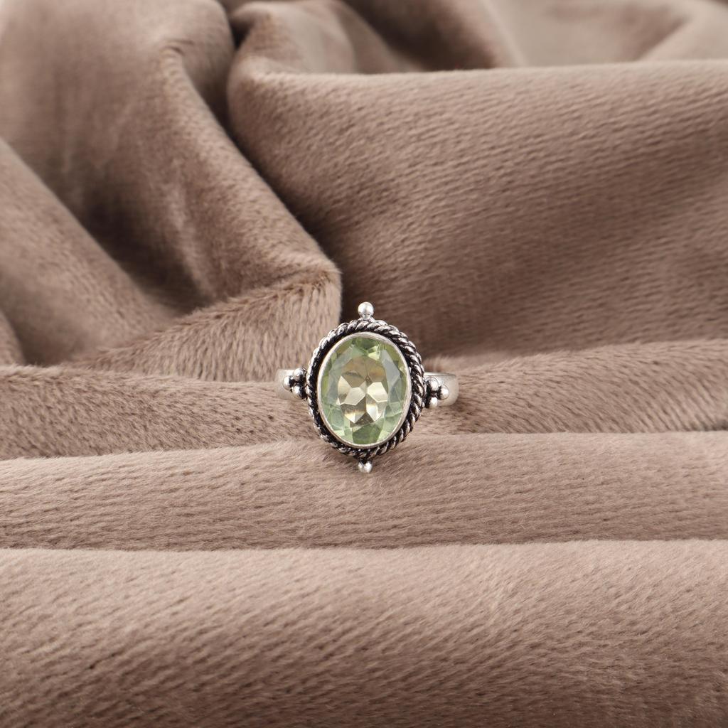 Green Amethyst Jewelry, 925 Sterling Silver Ring, Handmade Women Jewelry Gift For Her, Dainty Gemstone Ring For Her