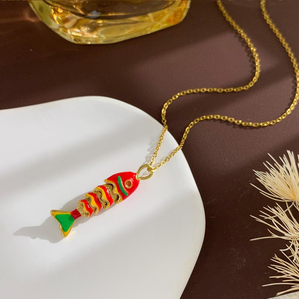 Ожерелье Подвижная Рыба Ожерелье Эмаль Национальный Стиль Продвинутое Чувство Не Выцветает Цепочка на Ключицу