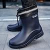 Новые водонепроницаемые мужские сапоги из ПВХ для отдыха на природе, нескользящие рабочие туфли с флисовой подкладкой, теплые сапоги из хлопка для отдыха на природе, обувь для кухни, мужская обувь