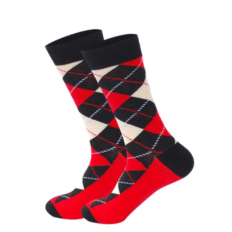 Men's Fashion Socks Cotton Wedding Socks Paragraph Diamond Pattern Geometric Business In Tube Socks