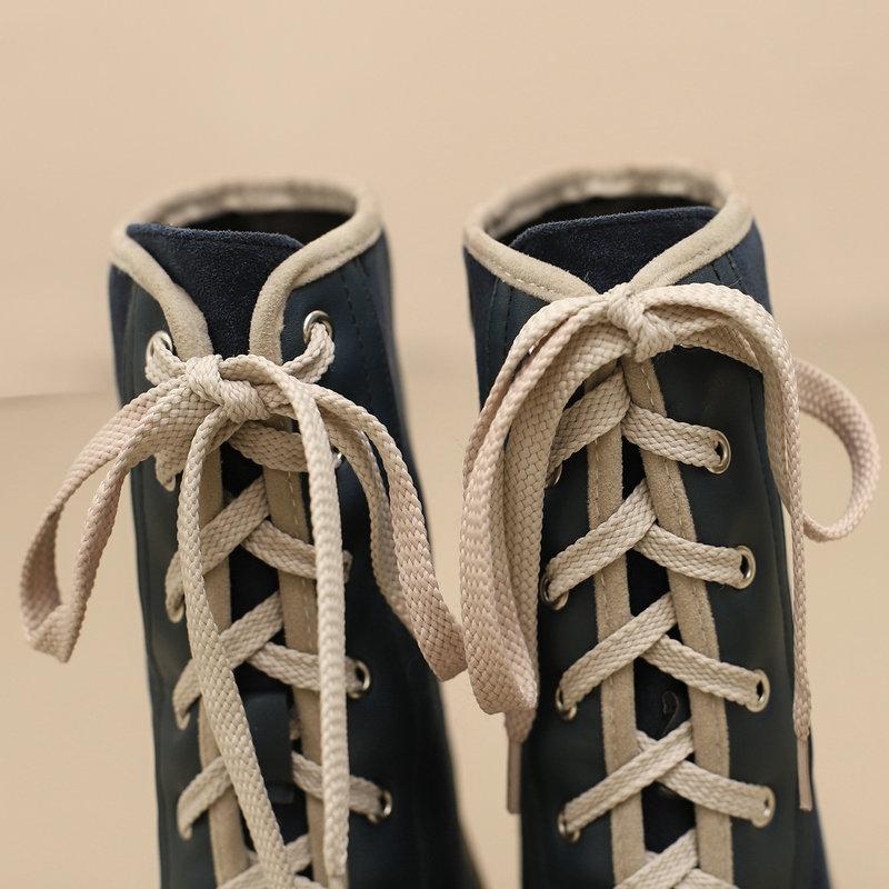 2024 Осень Зима Ретро Женские Ботильоны Смешанные Цвета Косплей Ботинки ПУ Пэчворк Флок Удобные Массивные Каблуки Обувь