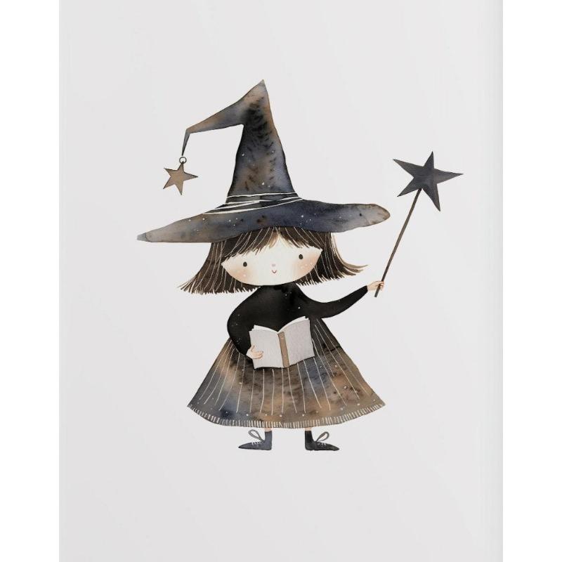 Halloween Cute Witches Wizard Pink Ghost Cartoon Magic Figure Poster Canvas Painting Wall Art Pictures Home Playroom Decor