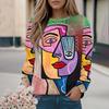 Women's Long Sleeve Top 3d Abstract Face Printed Sweatshirt Round Neck Pullover Long Sleeve Shirt Autumn & Winter Plus Size